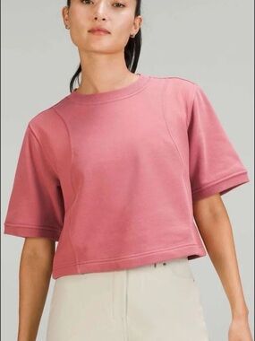 Lululemon Cropped Short-Sleeve Sweatshirt Top - Dusty Rose